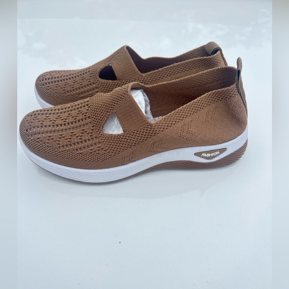 Women’s Knit Slip-On Walking Shoes - Taupe - Picture 3 of 6